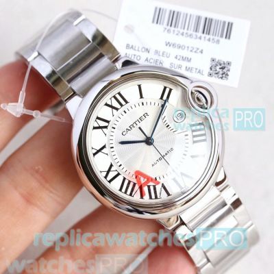 Buy Online High Quality Copy Cartier Ballon Bleu de White Dial Stainless Steel Men's Watch